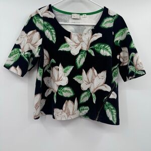 Anthropologie 9-HI5 STCL Top Women Medium Black Floral Cottagecore Cropped